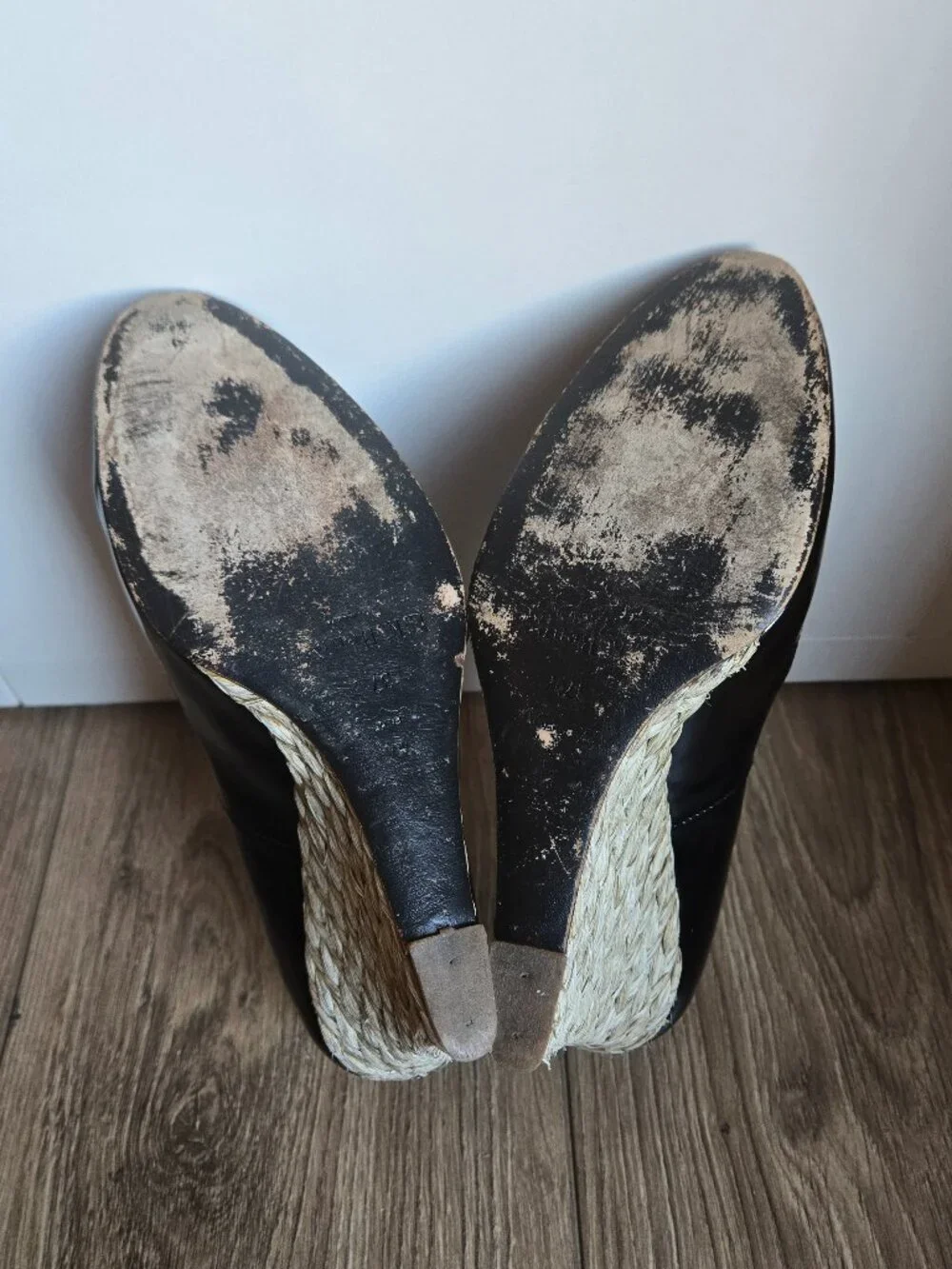 L.K. Bennett Maddox black patent leather espadrille wedge heels